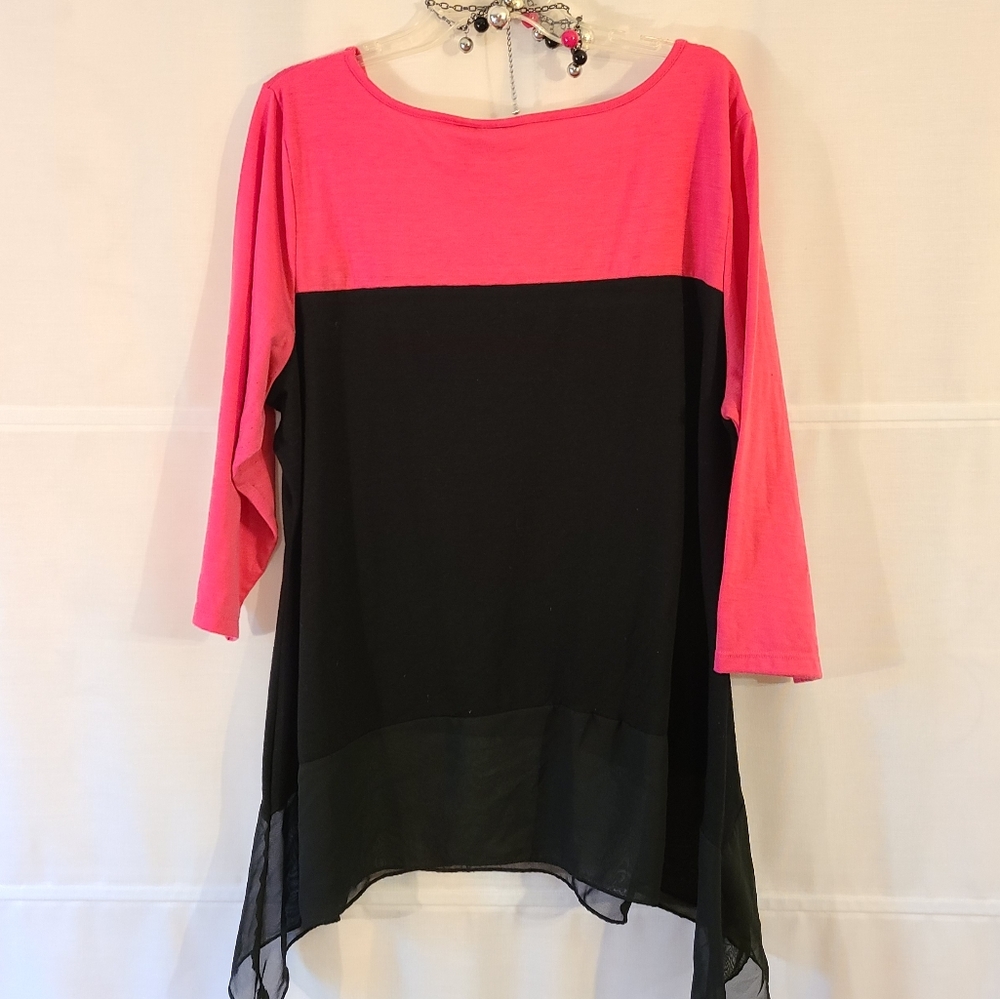 Plus Size Pink & Black Top by Kim Rogers 2X